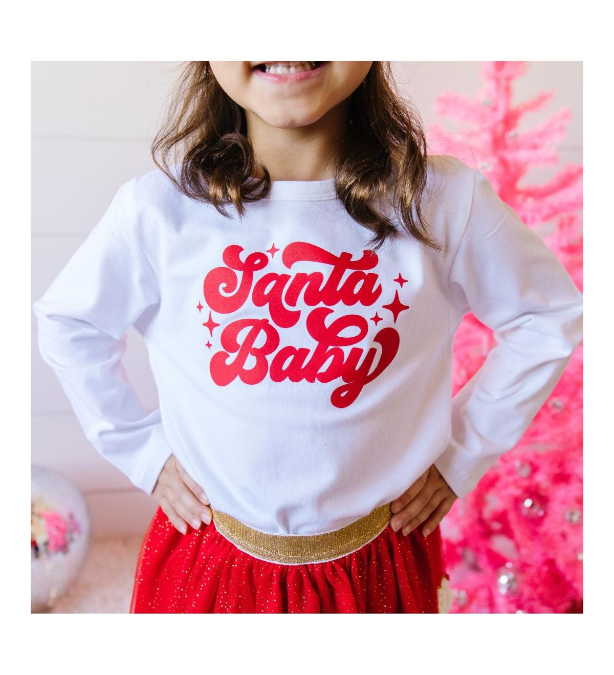 Sweet Wink Baby Girls Santa Red Christmas Long Sleeve Shirt