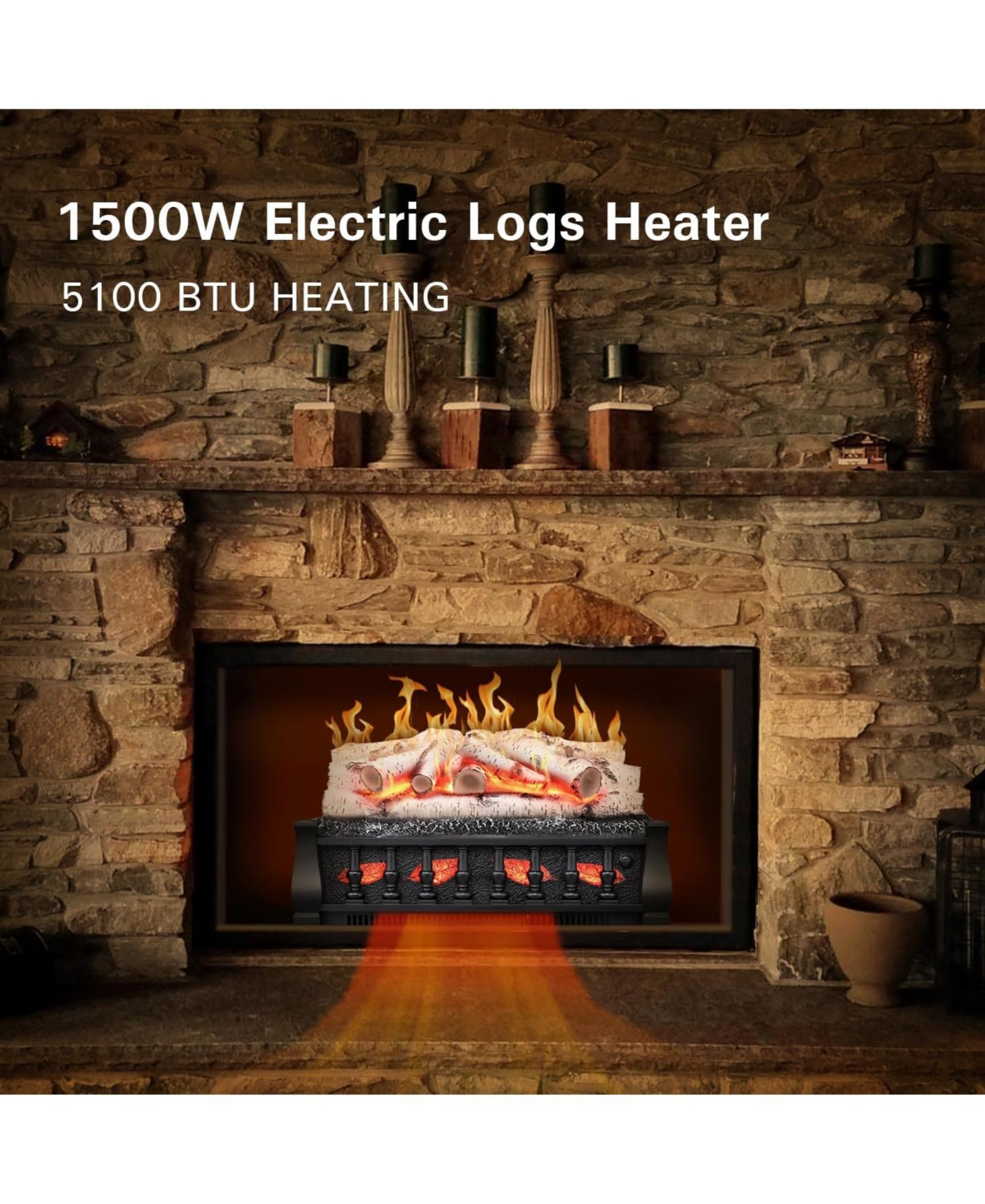 Cowsar 21 Inches Electric Fireplace Insert Log Heater with 5 Flame Brightness and 5 Flicker Speed, 750w/1500w