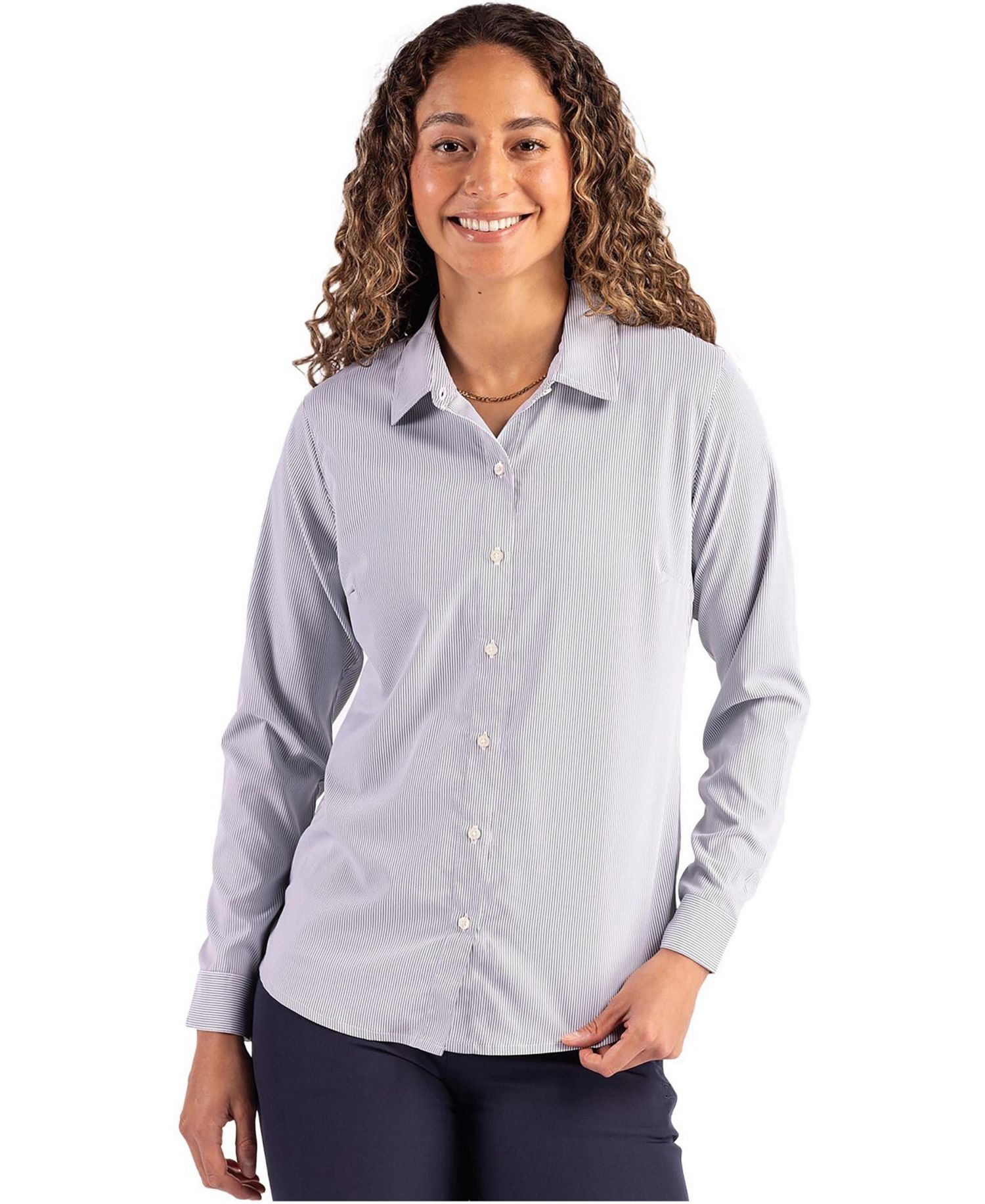 Women's Skyline Epic Confidence Pinstripe Long Sleeve Dress Shirt