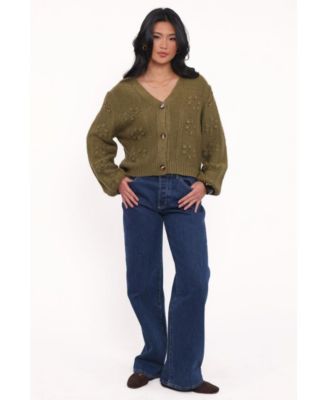 Women's Melody Textured Button Up Cardigan - Olive