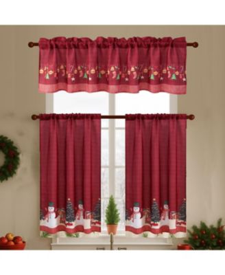 3 Piece Christmas Kitchen Curtains Holiday Window Valance and Tiers, Snowman & Festive Design