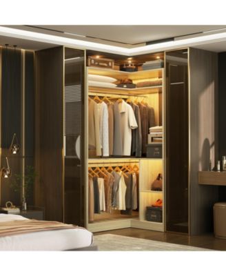 Freestanding Corner Closet Organizer, Closet System with Hanging Rods and Storage Shelves