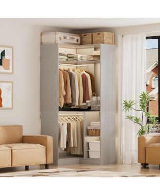 Freestanding Corner Closet Organizer, Closet System with Hanging Rods and Storage Shelves
