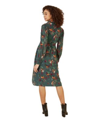 Women's Fox Print Shirt Midi Dress
