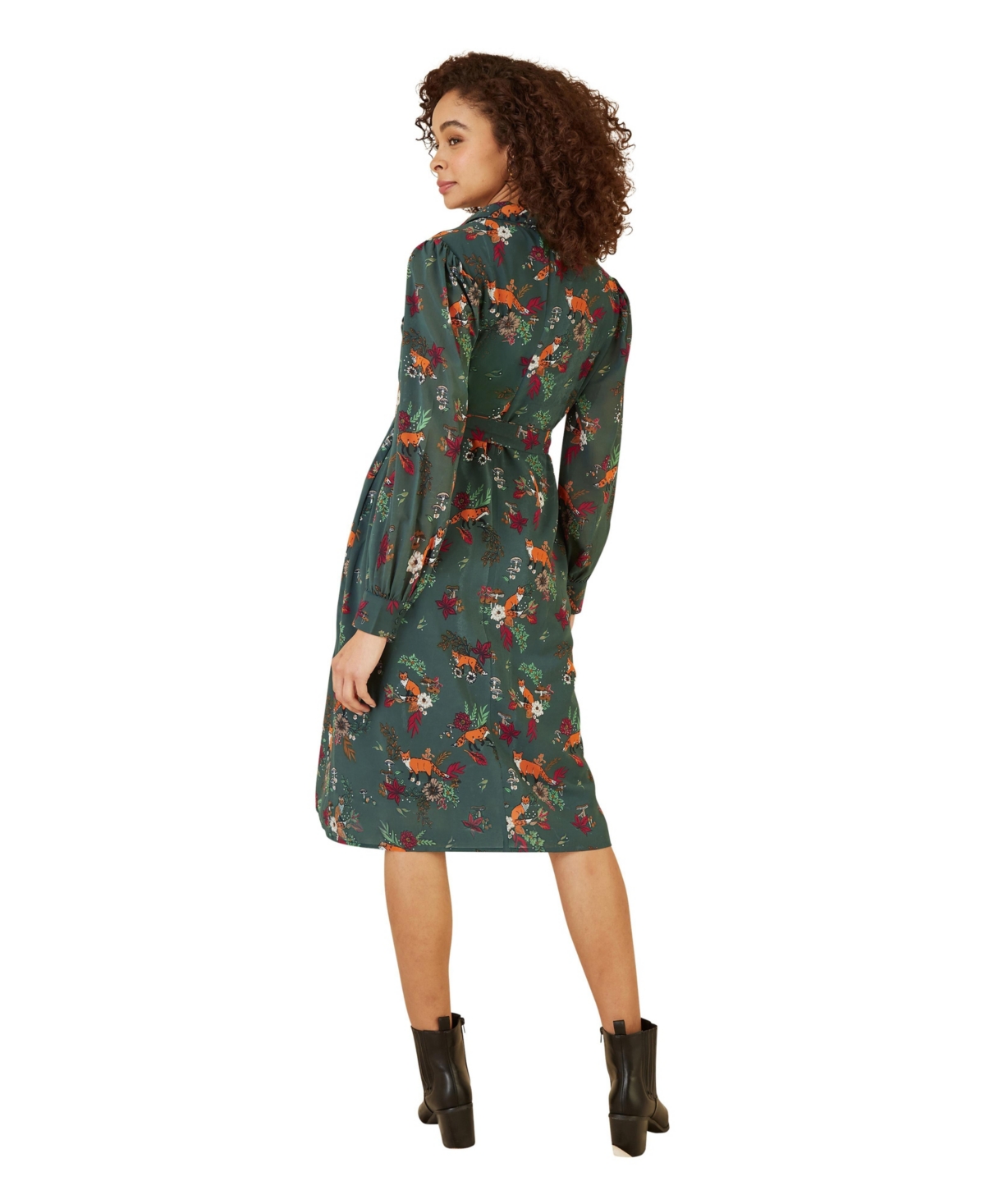 Yumi Women's Fox Print Shirt Midi Dress