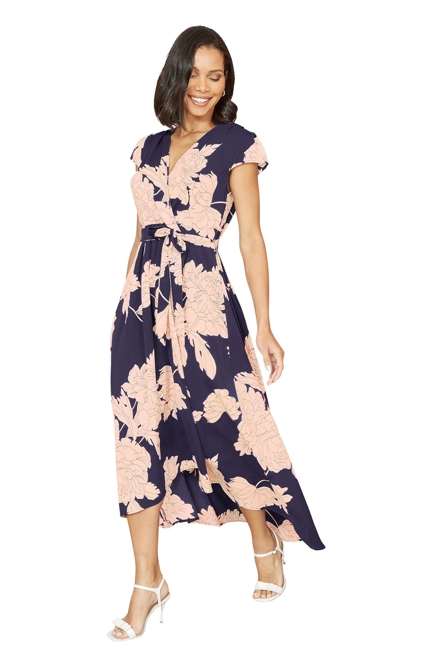 Женское платье Yumi Blossom Print Dipped Hem Wrap, цвет: Тёмно-синий — фото 5
