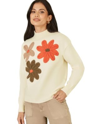 Women's Floral Detail High Neck Knit Sweater