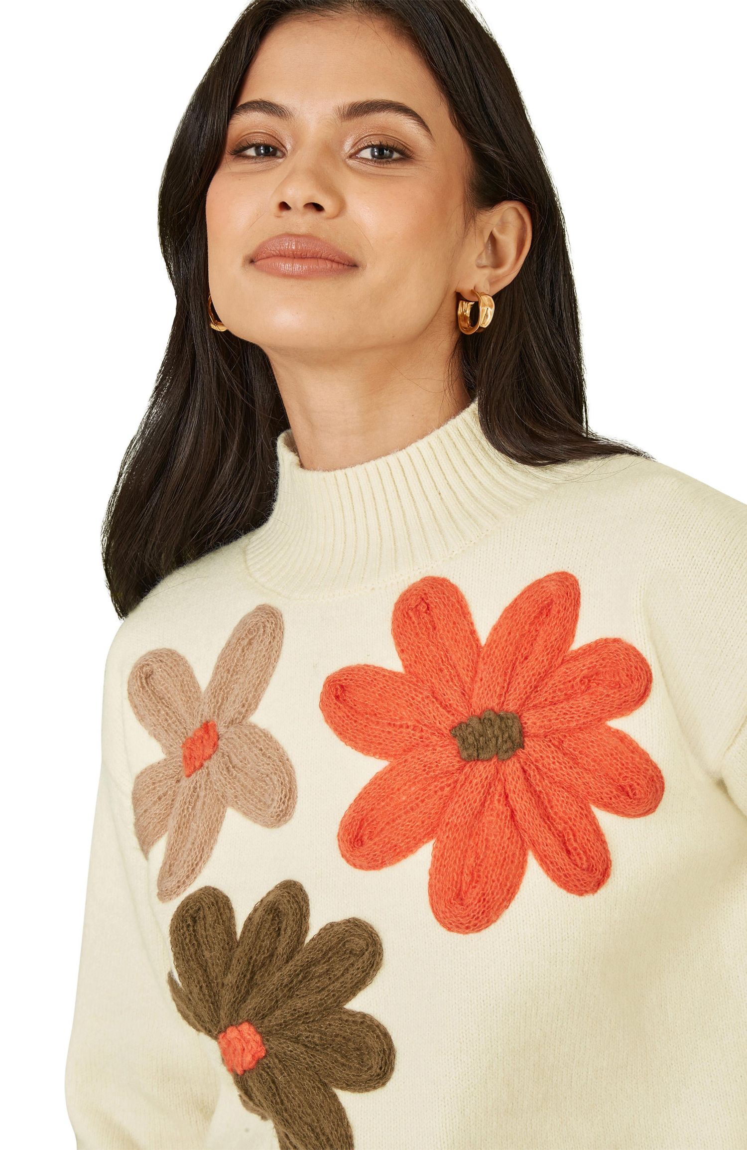 Women's Floral Detail High Neck Knit Sweater