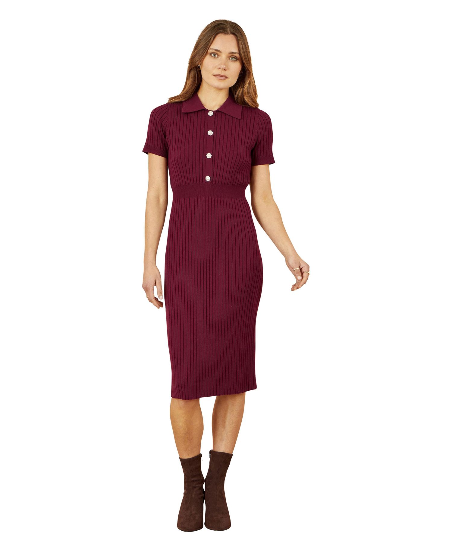 Women's Fitted Rib Knitted Midi Dress