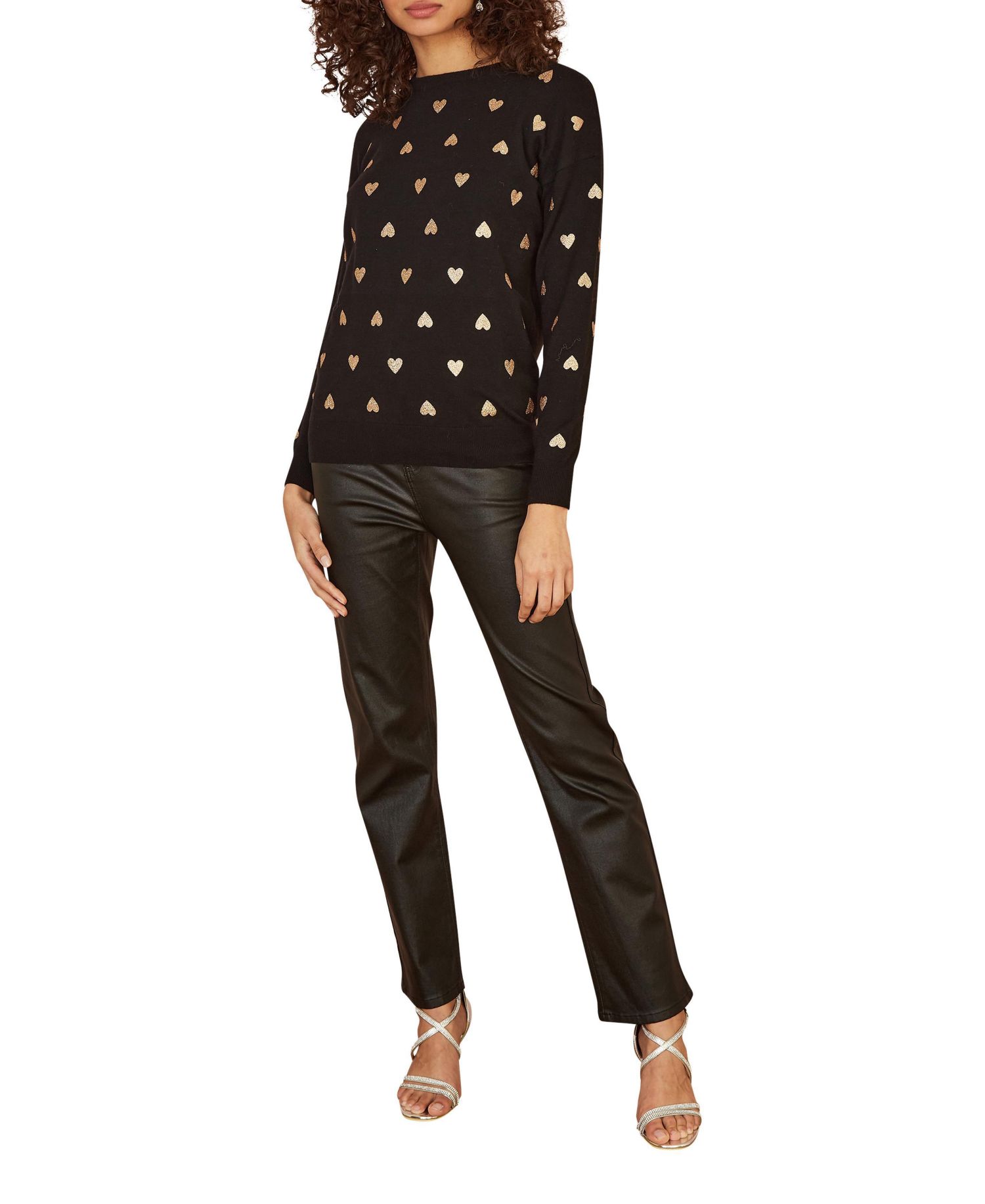 Women's Foil Heart Print Relaxed Fit Sweater