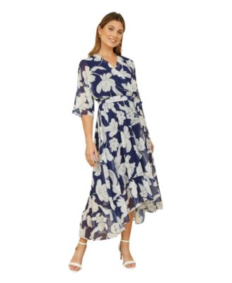 Women's Kimono Sleeves Midi Dip Hem Wrap Dress
