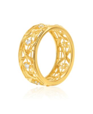 Suzy Levian Sterling Silver Cubic Zirconia Cutout Eternity Band Ring