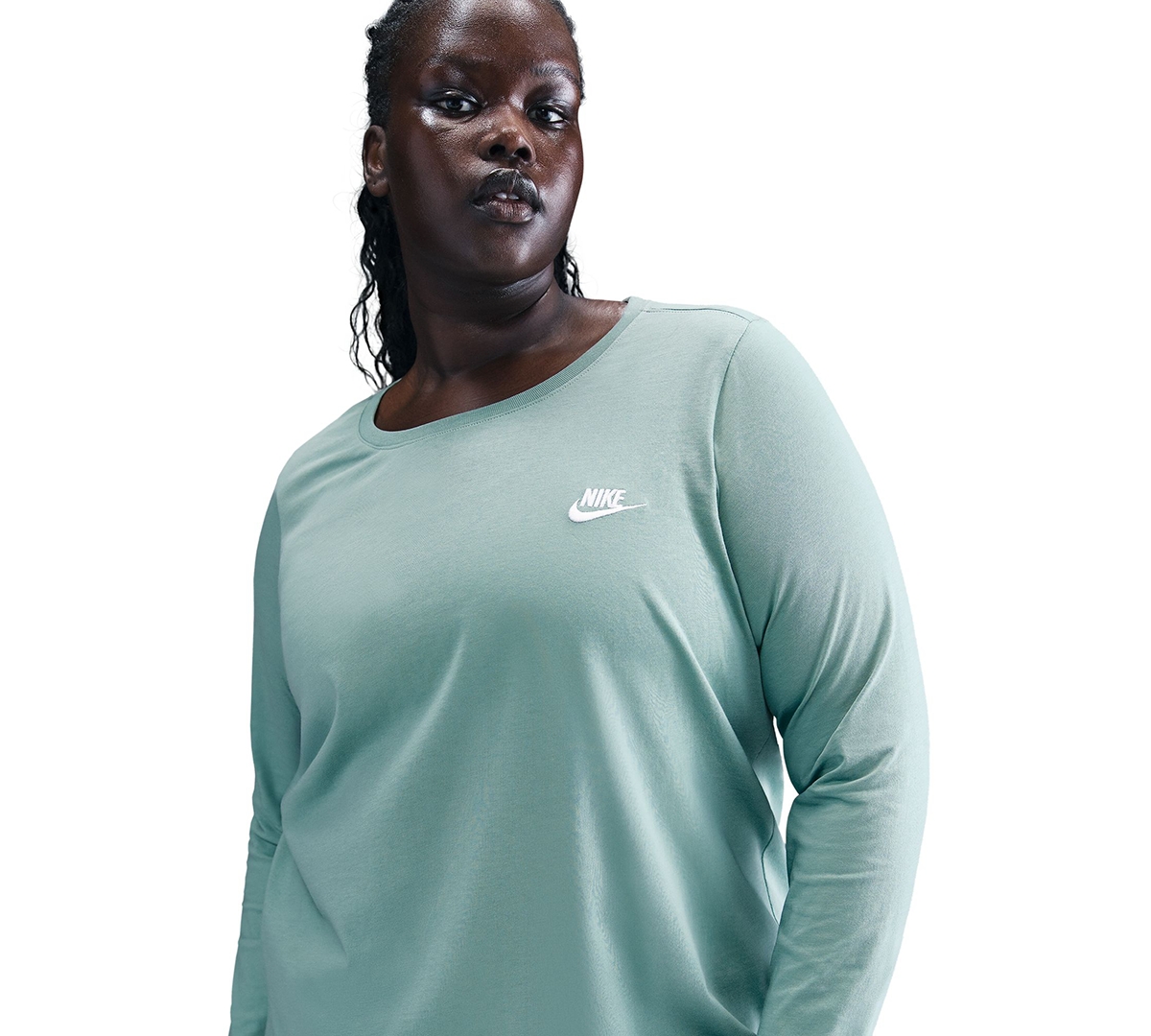 Nike Plus Size Sportswear Club Long-sleeve T-shirt In Green
