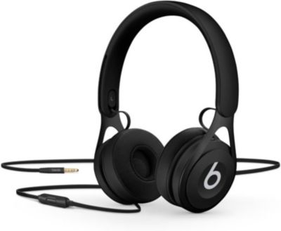 EP Wired On-Ear Headphones - Battery Free for Unlimited Listening, Built in Mic and Controls - Black
