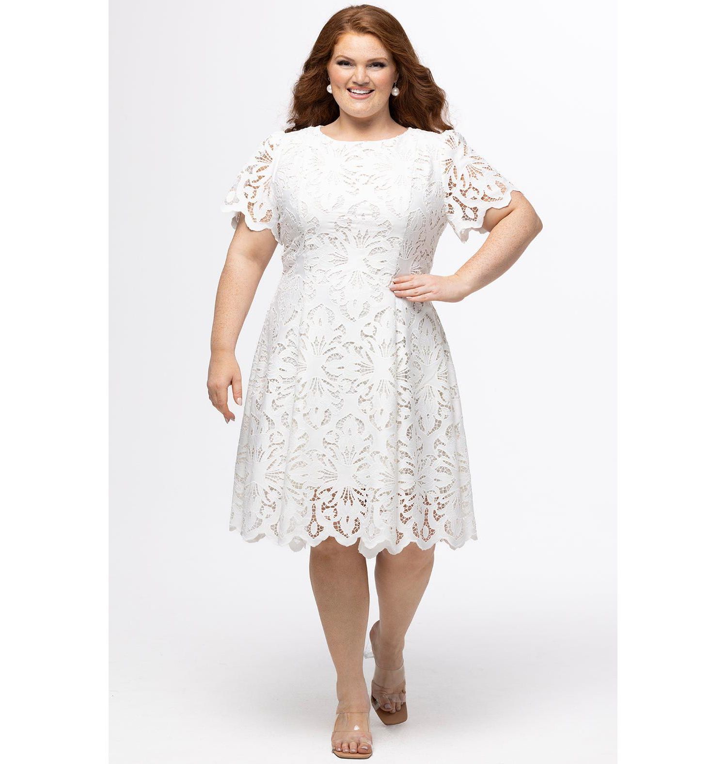 Women's Lace Little White Party Dress with Cap Sleeve