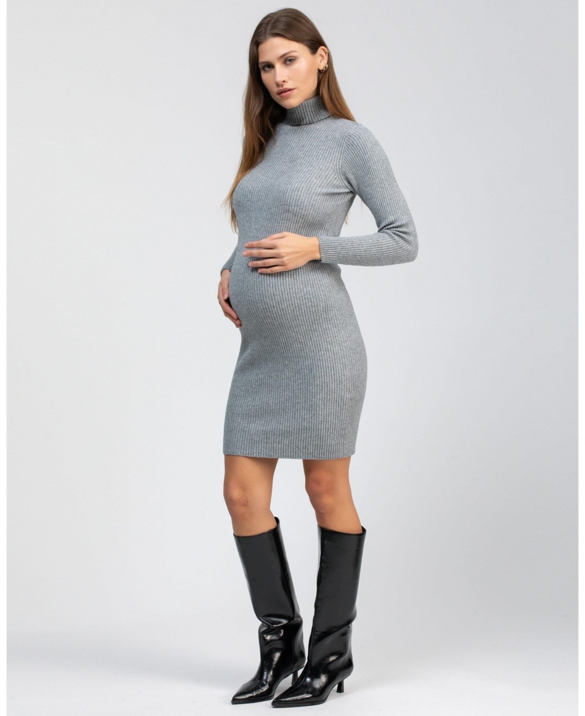 Pietro Brunelli Maternity Ribbed Turtleneck Mini Bodycon Celeste Dress