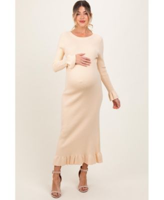 Women's Light Yellow Ribbed Knit Bow Back Maxi Dress