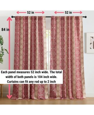 William Boho Damask Striped Patterned Window Back Tab Rod Pocket Curtains Bedroom - Light Blocking Darkening Window Panels, Set of 2