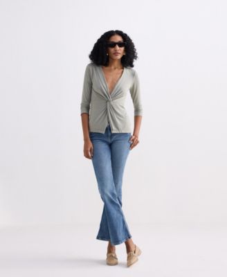Women's Twist Front Knit Shirt in Light Olive
