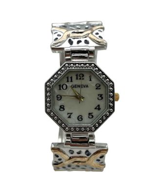 Elegant Detailed Octagon Bangle Women Watch, Two Tone