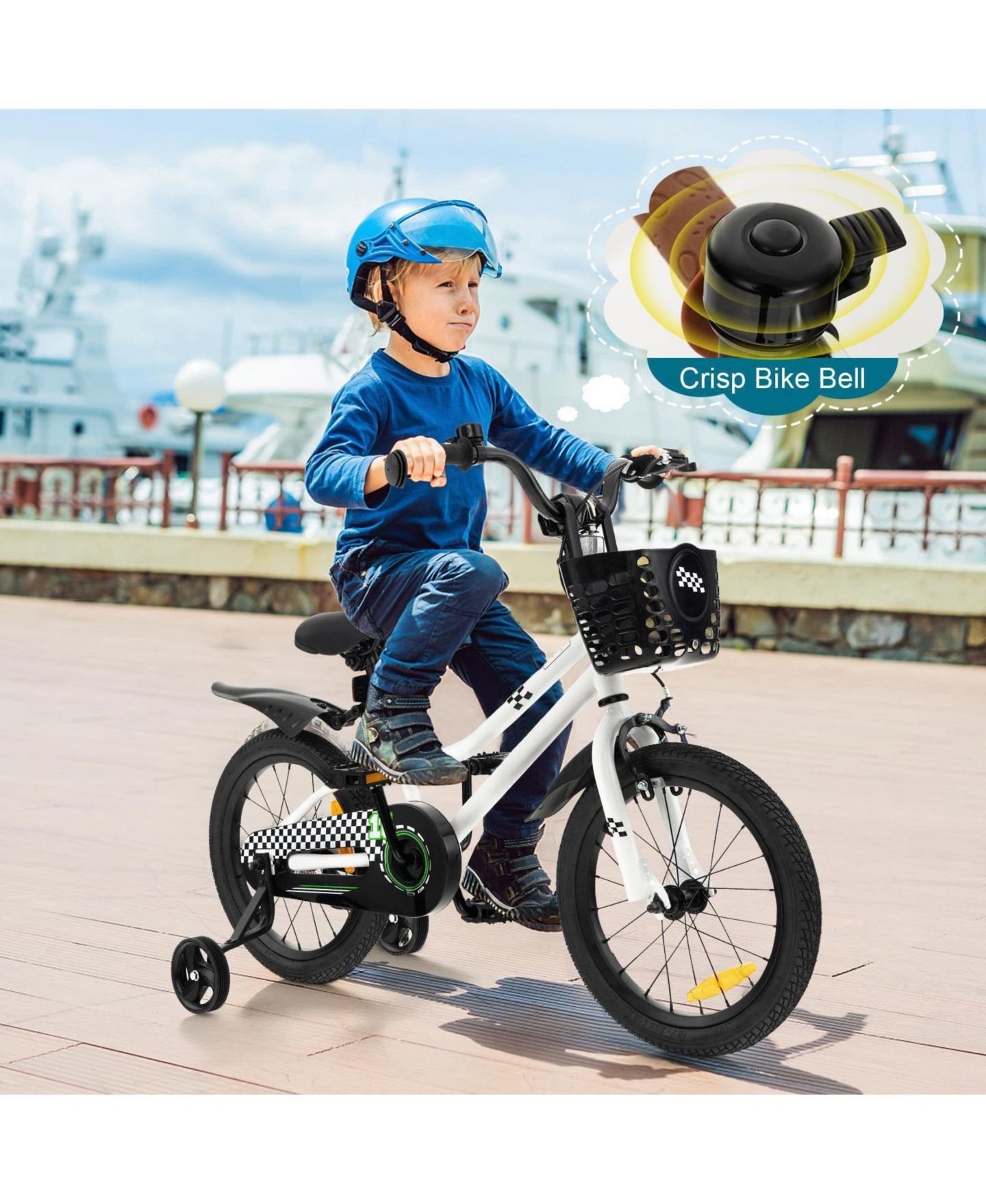 Детская игрушка HONGGE 16 Inch Carbon Steel Removable-Training-Wheel Coaster-Brake Bike with Adjustable Seat, Ages 4-6, цвет: Белый чёрный — фото 2