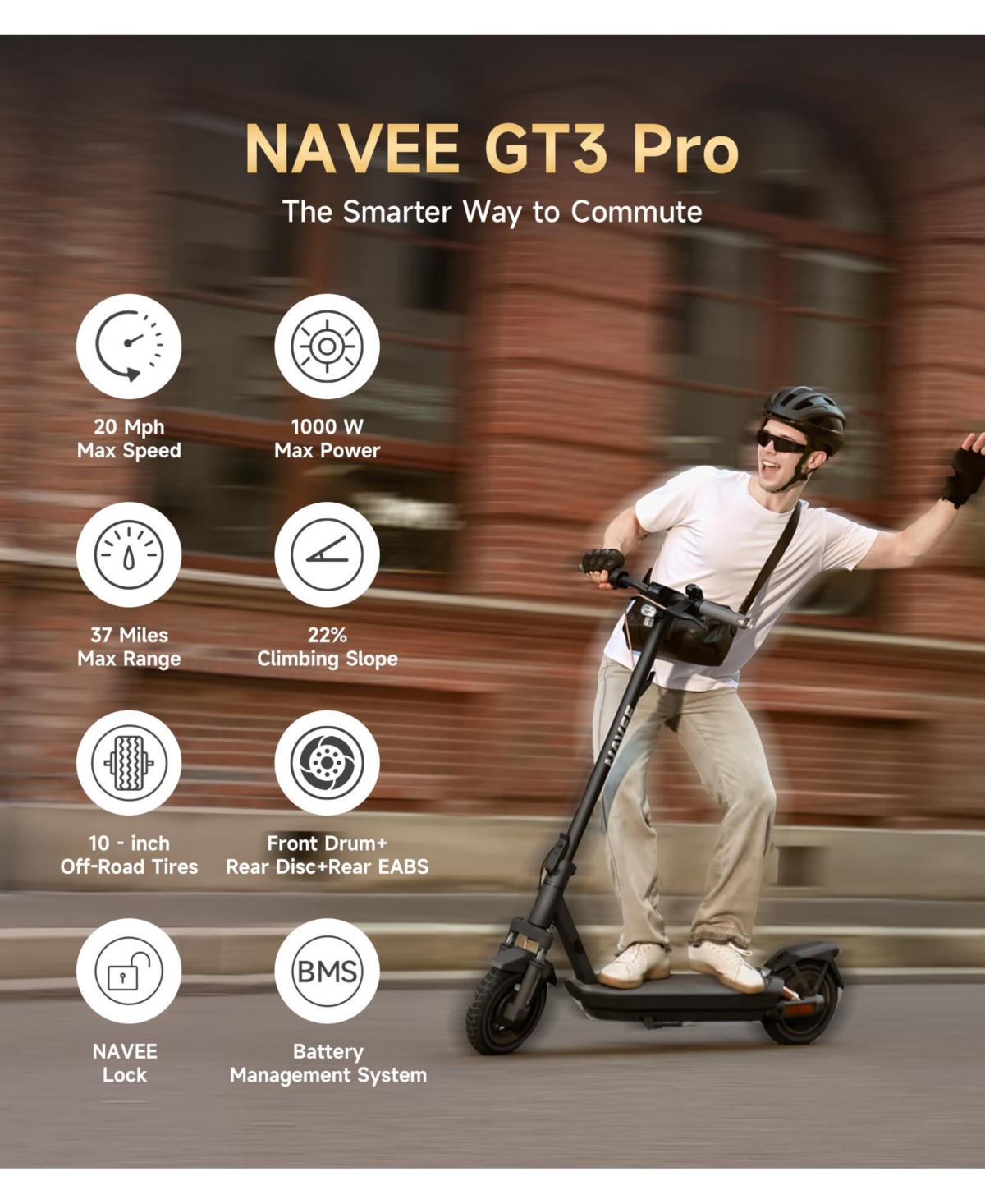 Navee GT3 Pro Electric Scooter w/37.3 miles Max Operating Range & 20 mph Max Speed