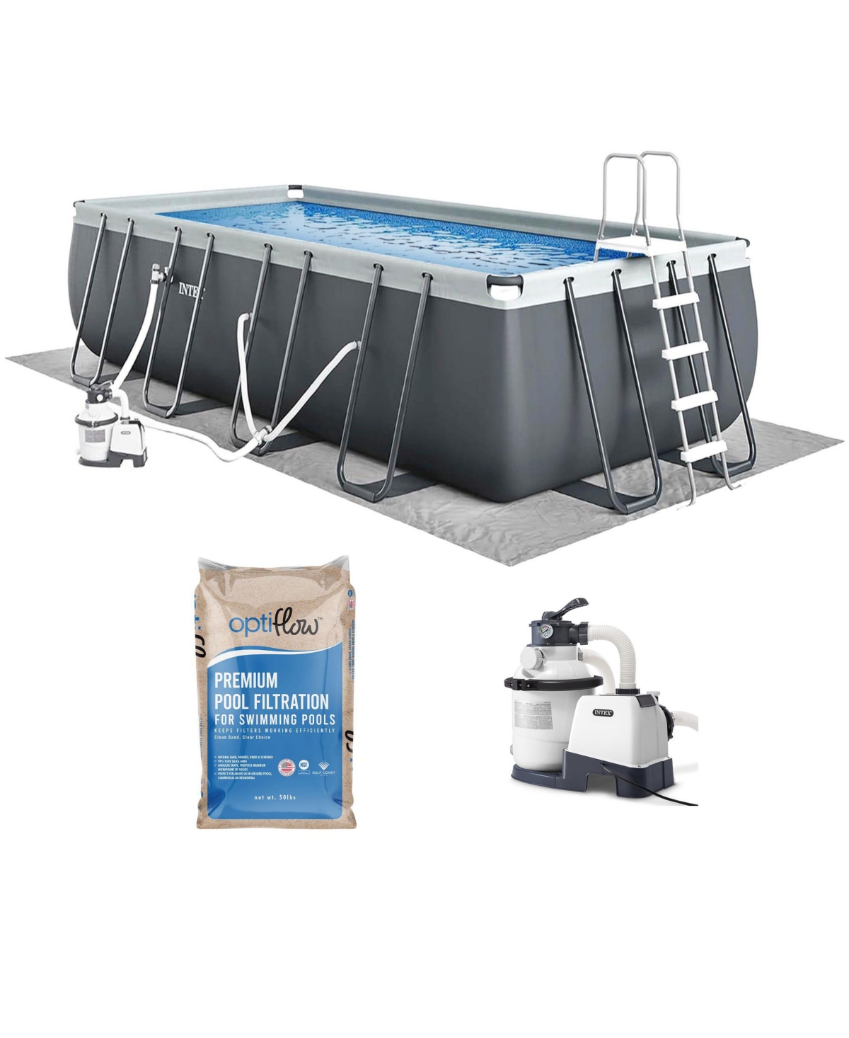 Intex Ultra Xtr 18' x 9' x 52" Above Ground Pool & OptiFlow Premium Filter Sand