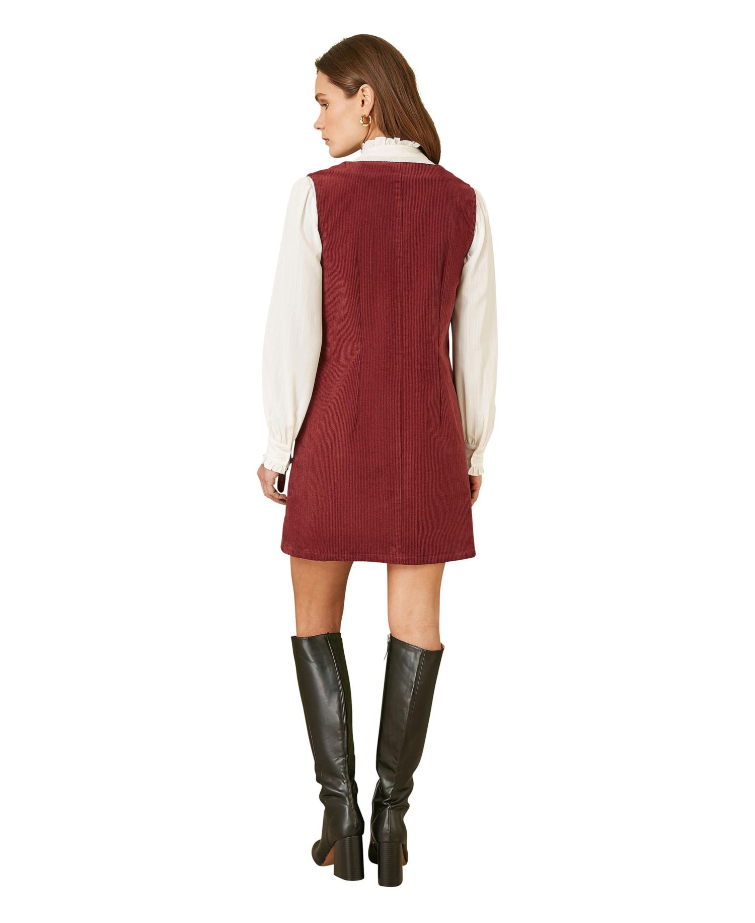 Women's V-Neck Cord Pinafore Dress