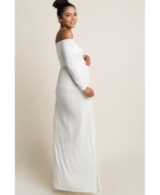 Maternity Pink Solid Off Shoulder Maxi Dress
