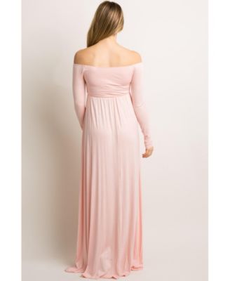 Maternity Pink Solid Off Shoulder Maxi Dress