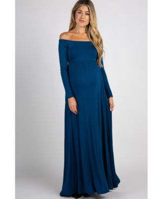 Maternity Pink Solid Off Shoulder Maxi Dress