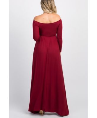 Maternity Pink Solid Off Shoulder Maxi Dress