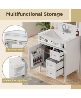 30inch Bathroom Vanity with Top Sink Modern Bathroom Storage Cabinet with 2 Drawers and a Tip out Drawer Single Sink Bathroom Vanity