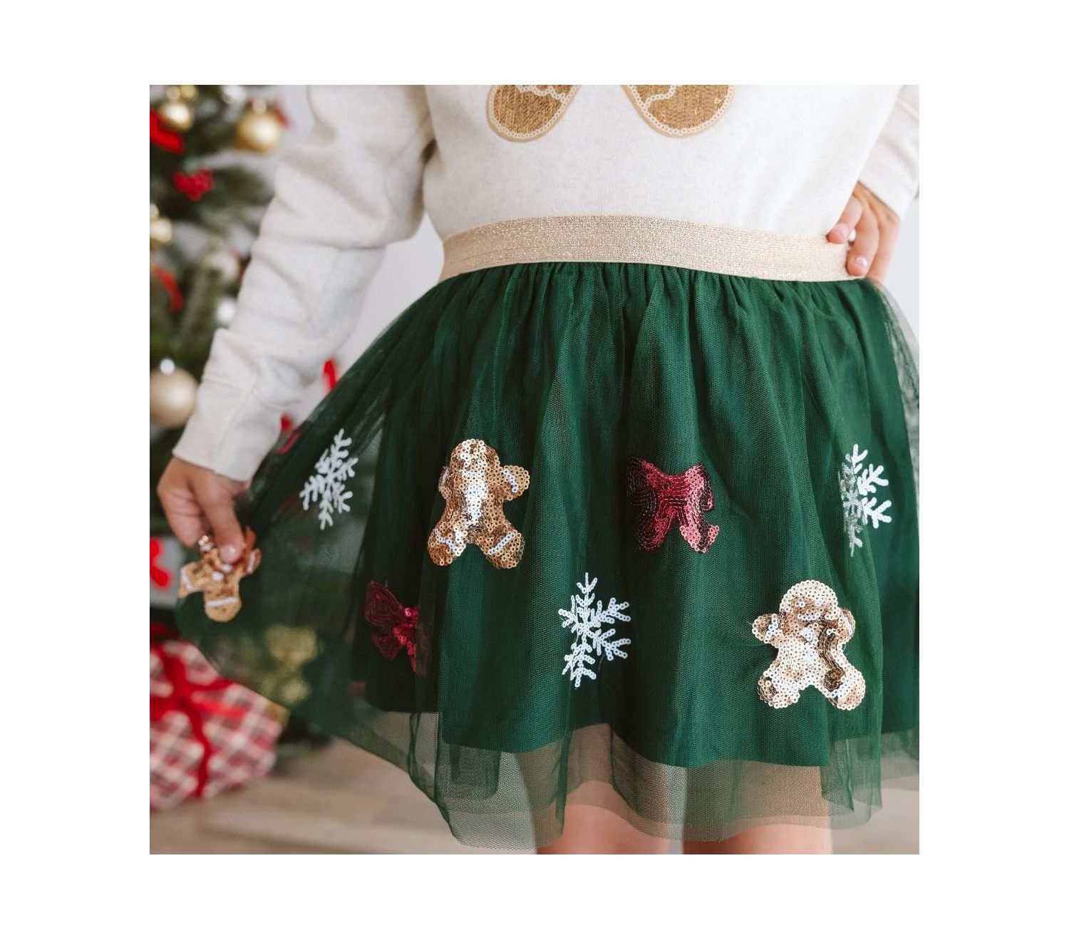 Little and Big Girls Gingerbread Joy Sequin Christmas Tutu Skirt