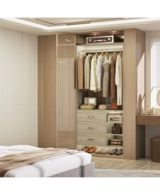 30" Freestanding Closet Organizer with Hanging Rods and Drawers, Closet System with Storage Shelves