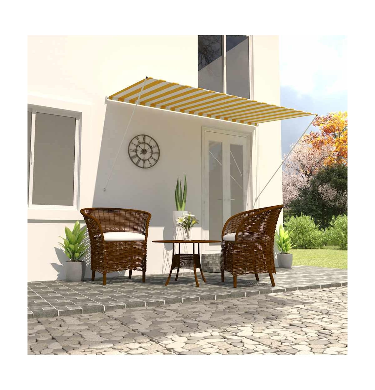 Awning Yellow and White Steel frame 98.4 x 59.1 in Retractable