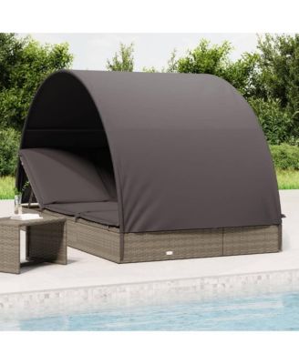 Sunbed Gray PE Rattan Two-Person Size Adjustable Armrests