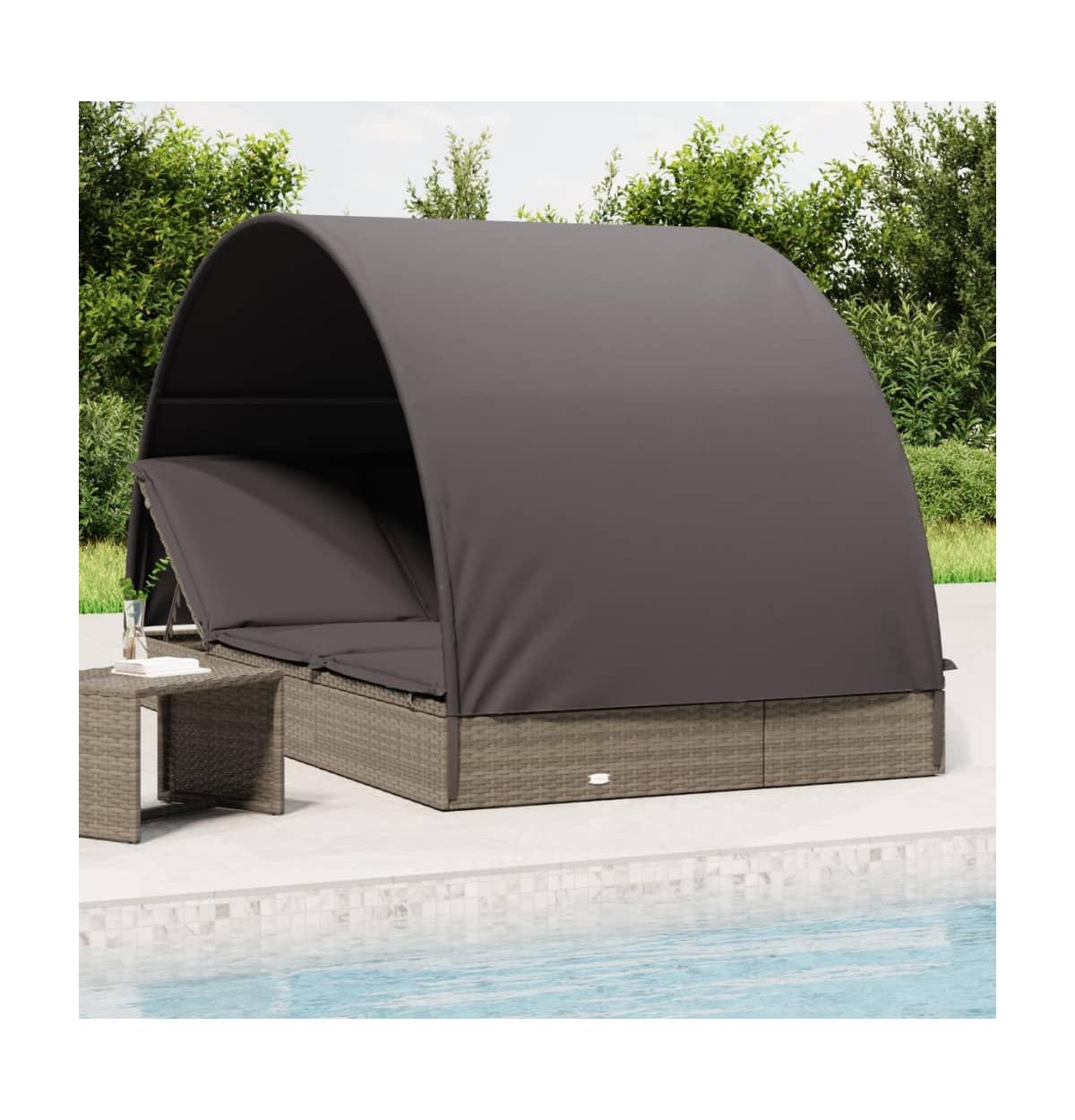 Sunbed Gray Pe Rattan Two-Person Size Adjustable Armrests