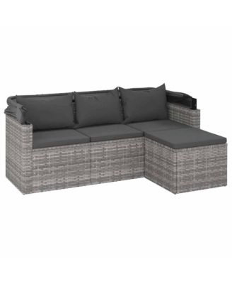 3-Seater Garden Sofa Grey PE Rattan 3 Seater Foldable