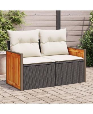 Garden Sofa Black PE Rattan 2-Seater Modular Garden Sofa
