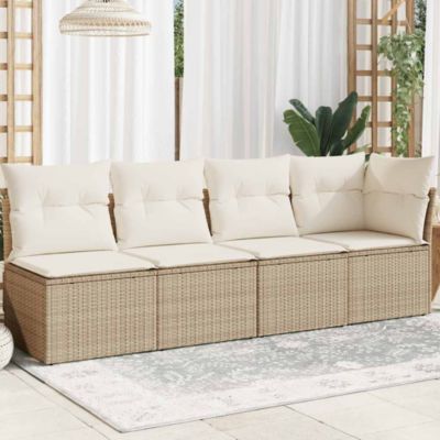 Garden Sofa Beige PE rattan 4-Seater Modular Garden Sofa