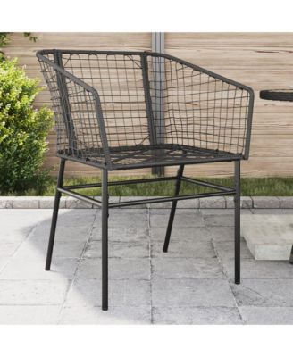 Garden Chair Black PE Rattan, Powder-Coated Steel Durable