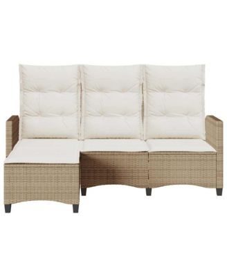 Reclining Garden Sofa Beige PE Rattan Medium Adjustable Armrests