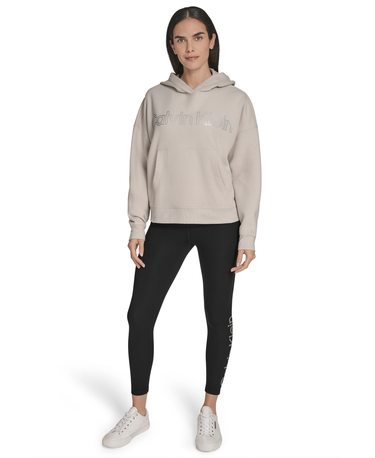 Calvin Klein Women's Performance Metallic Outline Logo Fleece Hoodie In Brown