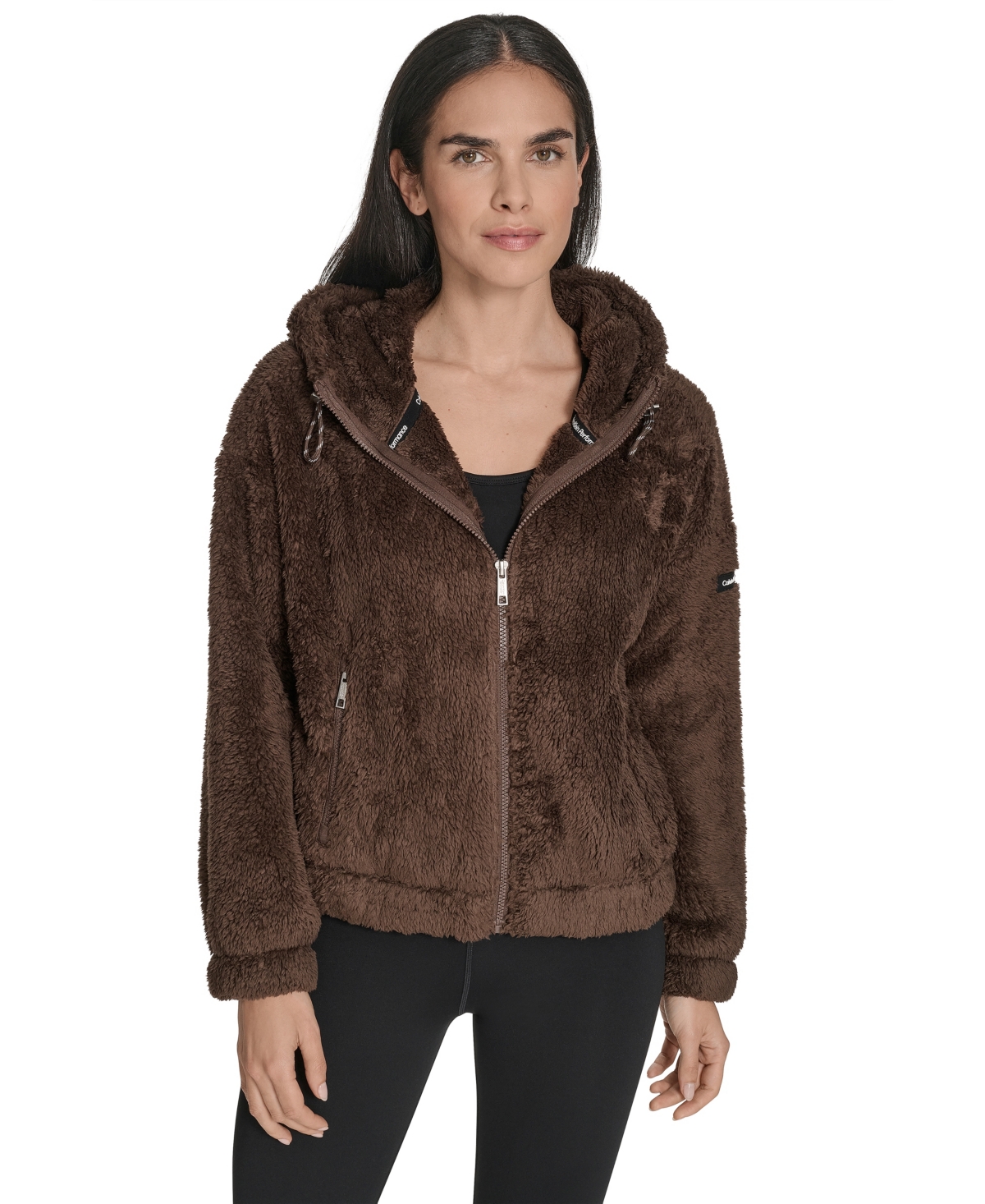 Calvin Klein Women's Performance Oversized Hooded Sherpa Jacket In Brown