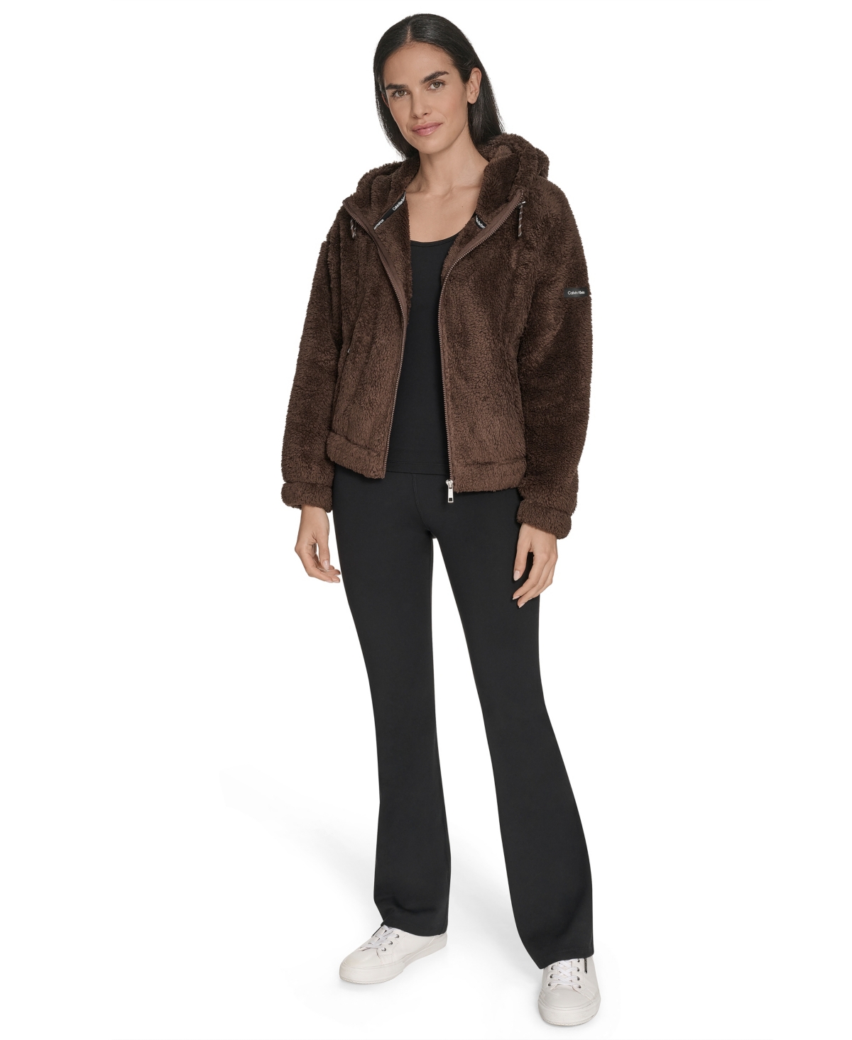 Calvin Klein Women's Performance Oversized Hooded Sherpa Jacket In Brown