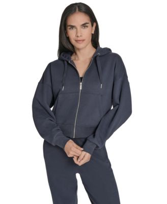 Calvin Klein - Women's Fleece Crop Zip-Front Long-Sleeve Hoodie