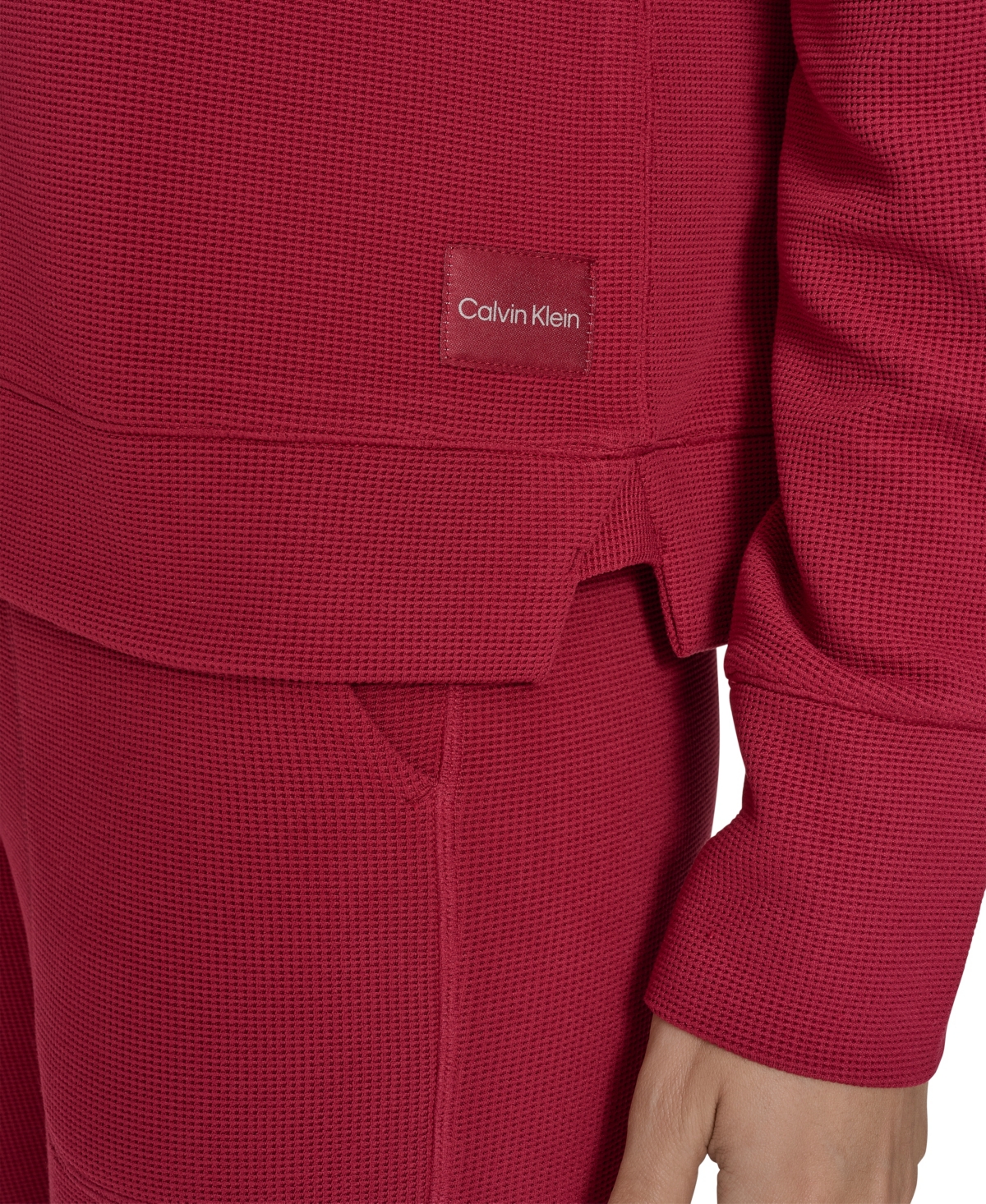 Calvin Klein Performance Women's Waffle-knit Pullover Hoodie In Red