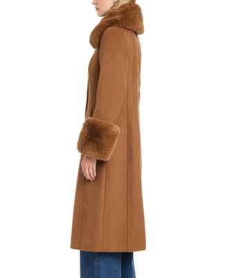 Women's Single-Breasted Maxi Coat W/ Detachable Faux Fur