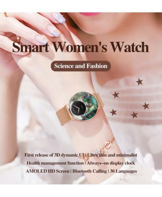 RUXING Women's Smart Watch 1.32" Full Touch Screen Bluetooth Call Silver Strap Round Dial